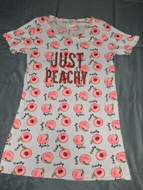 Mentally Exhausted Sequined "Just Peachy" Graphic Night Gown/ Night Shirt Size M